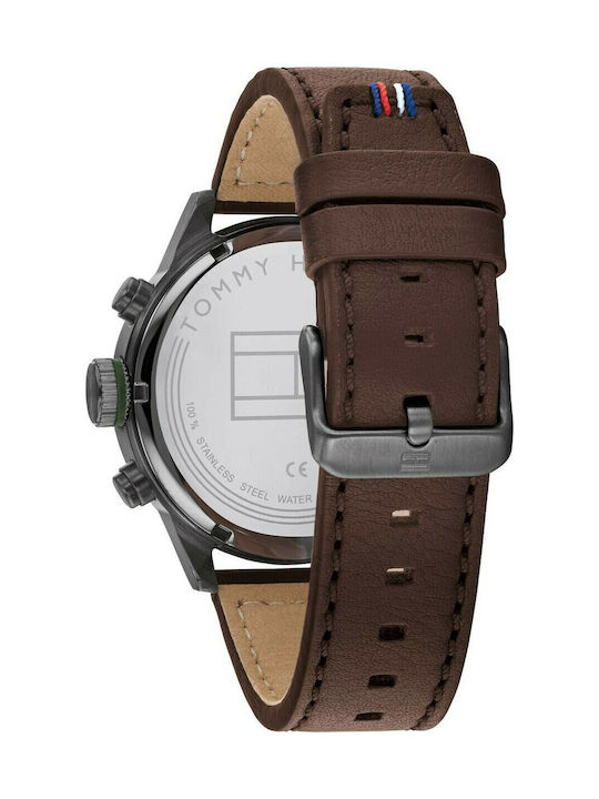 Tommy Hilfiger Trent Ανδρικό Ρολόι 44mm Χρονογράφος Μπαταρίας με Καφέ Δερμάτινο Λουράκι