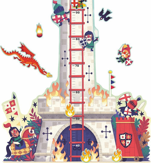 Djeco Kids Growth Height Chart Wall Sticker Tower of Knights Multicolour 160cm