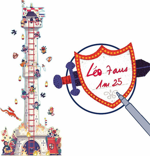 Djeco Kids Growth Height Chart Wall Sticker Tower of Knights Multicolour 160cm