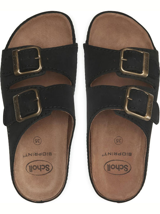 Air Bag Med Leather Women's Flat Sandals Black