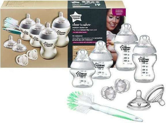 Tommee Tippee Set Plastic Baby Bottles Closer To Nature Newborn Starter Set Anti-colic With Silicone Teat For 9+ Months Transparent 150ml 9 Pieces