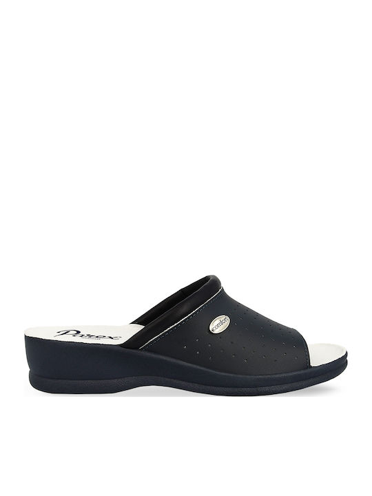 Leather Women's Flat Sandals Anatomic in Navy Blue Color