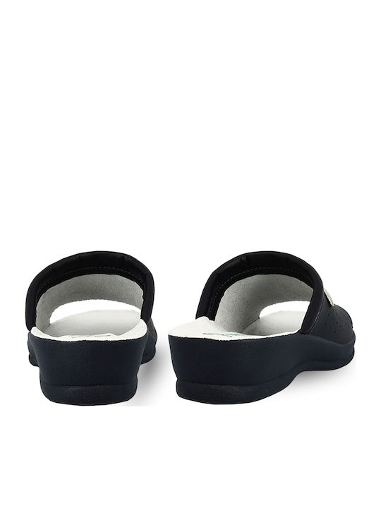Leather Women's Flat Sandals Anatomic in Navy Blue Color