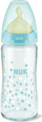 Nuk Glass Baby Bottle First Choice Plus Anti-colic with Rubber Teat 240ml for 0-6 months Γαλάζιο Άγκυρα