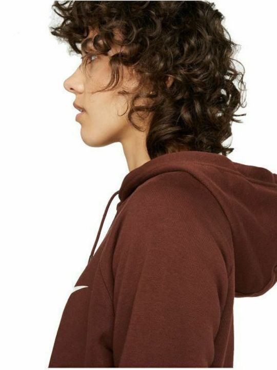 Cropped Γυναικείο Φούτερ με Κουκούλα Καφέ