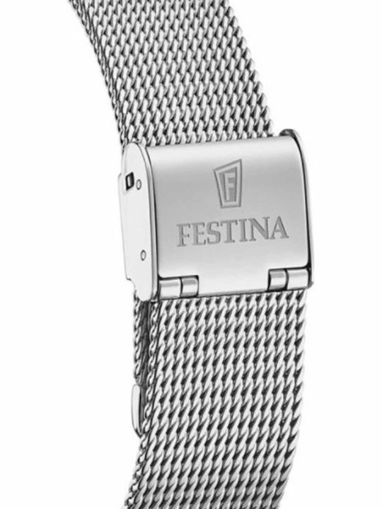 Festina Ανδρικό Ρολόι 42mm Αυτόματο με Ασημί Ατσάλινο Μπρασελέ