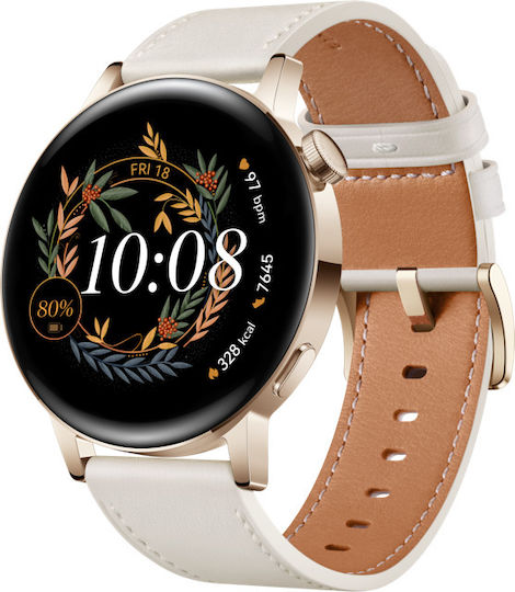 Huawei Watch GT 3 Elegant Stainless Steel 42mm Waterproof with Heart Rate Monitor (White)