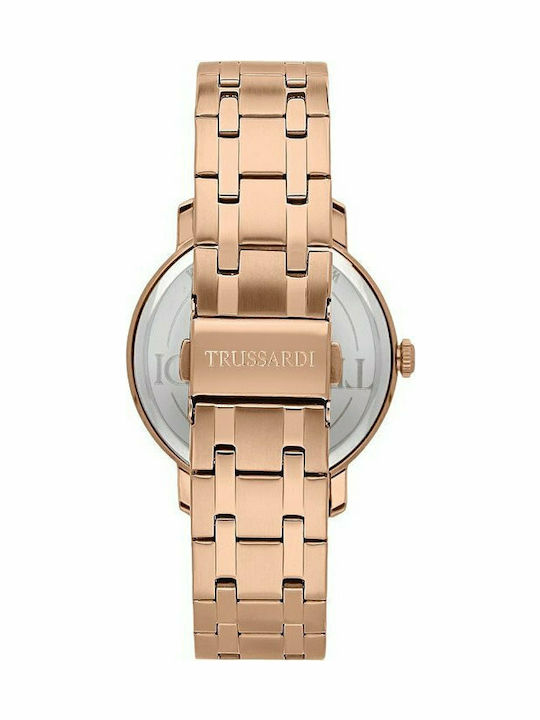 Trussardi T-Couple Мъжки часовник 41мм На батерия Розово злато Метална гривна