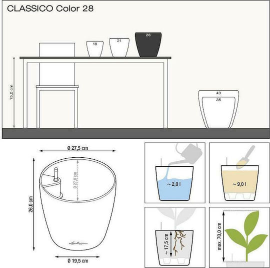 Lechuza Classico Auto-udare Ghiveci Plastic Slate 27.5x27.5x26cm.