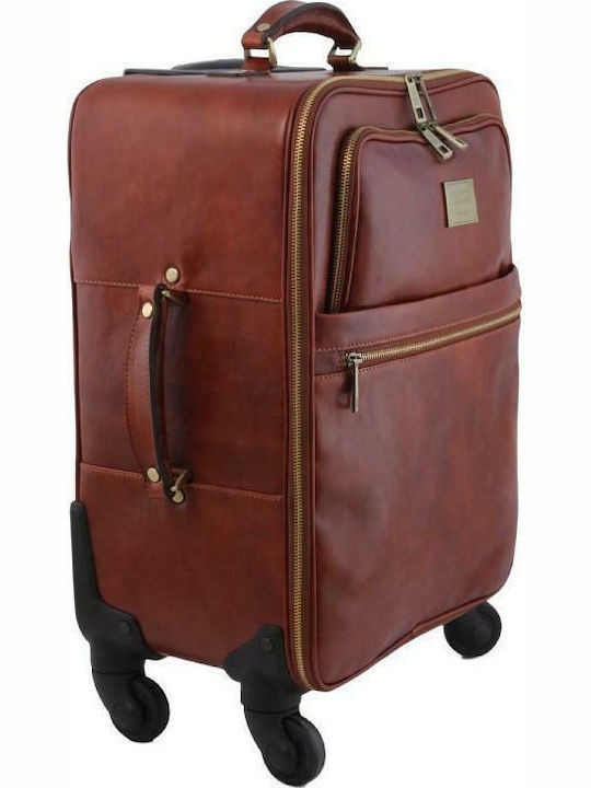 Tuscany Leather Βαλίτσα Ταξιδίου Καμπίνας Καφέ με 4 Ρόδες Ύψους 46εκ.