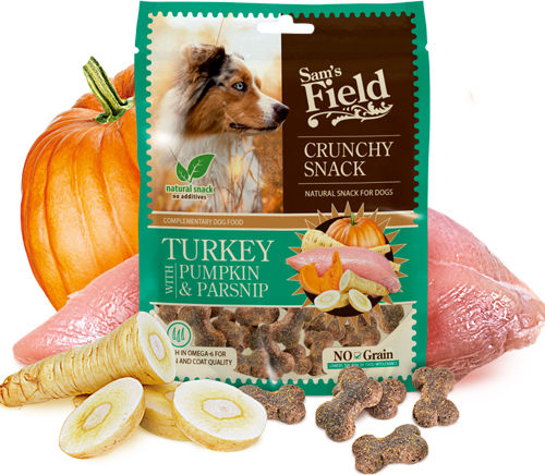 Sam's Field Crunchy Turkey with Pumpkin & Parsnip Λιχουδιά Σκύλου με Γαλοπούλα 200gr