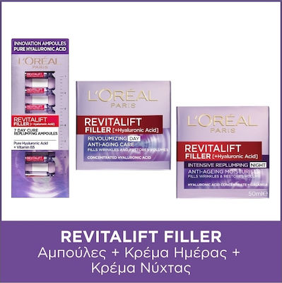 L'Oreal Paris Routine Revitalift Filler Skin Care Set for Αnti-ageing & Moisturizing with Serum & Face Cream