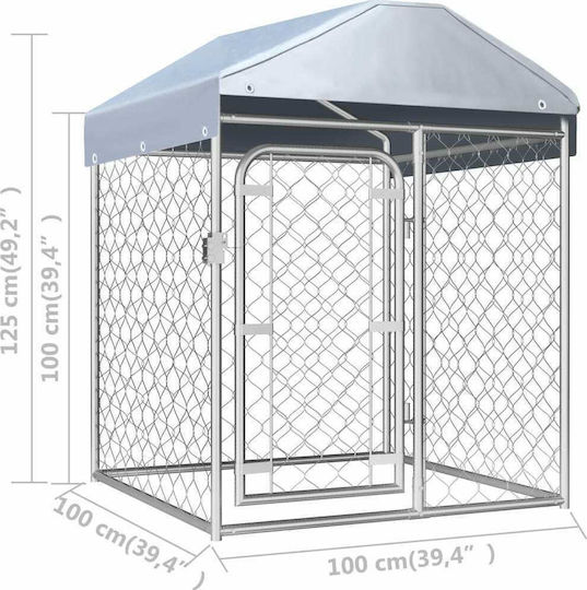 vidaXL Park Dog Outdoor Sheltered 100x100x125cm made of Metal in Silver Color 100 x 100 x 125cm