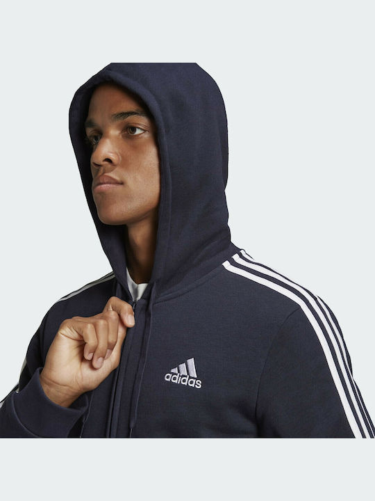 Essentials 3-Stripes Logo Cardigan With Hood Navy Blue