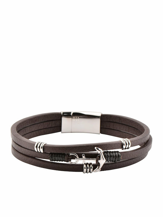 U.S. Polo Assn. Ανδρικό Βραχιόλι με σχέδιο Άγκυρα από Δέρμα 21cm