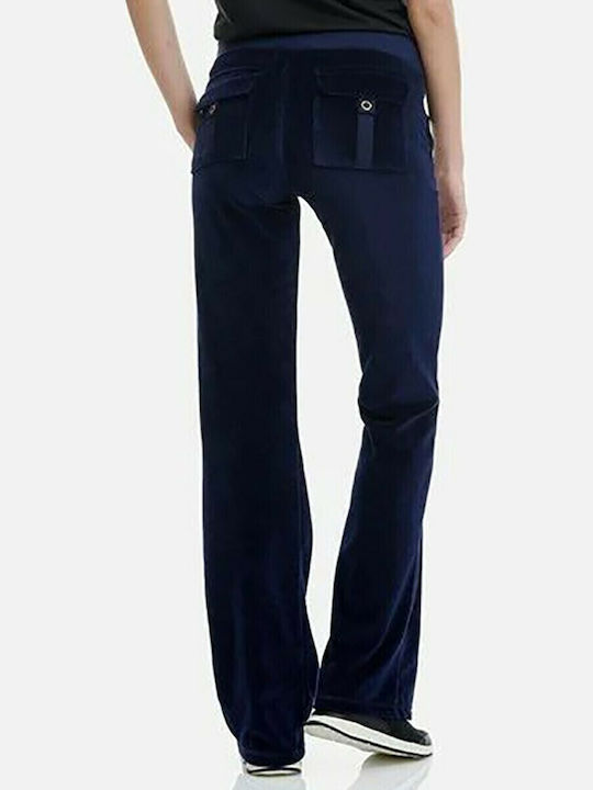 Sweatpants Flared Velvet Navy Blue