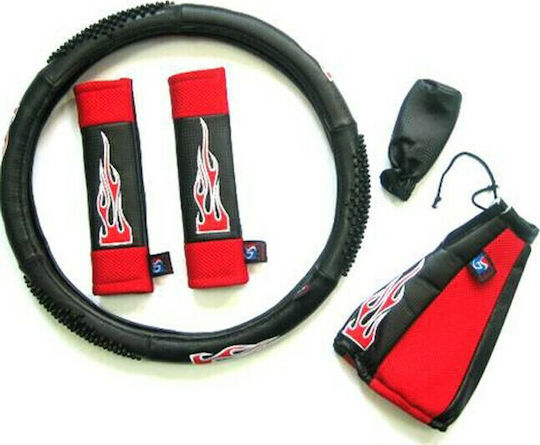 Auto Gs Car Steering Wheel Cover Flame Medium with Diameter 38cm made of Leatherette Red