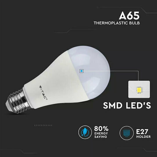 V-TAC VT-2017 Λάμπα LED 17W 130mm για Ντουί E27 και Σχήμα A65 Φυσικό Λευκό 1521lm