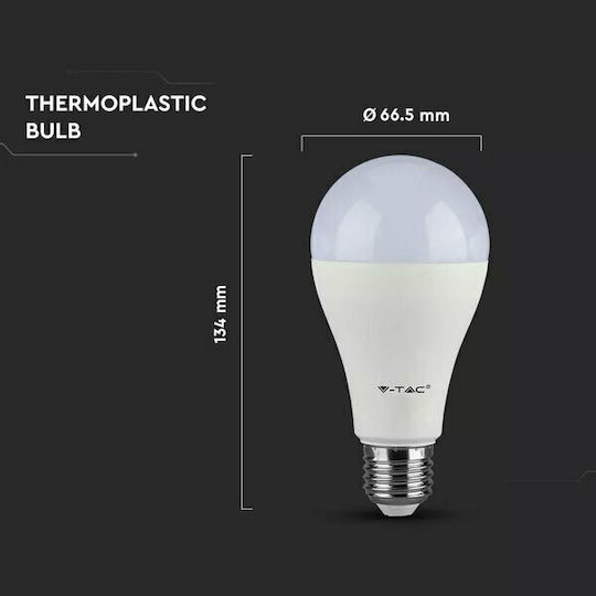 V-TAC VT-2015 Λάμπα LED 15W 130mm για Ντουί E27 και Σχήμα A65 Θερμό Λευκό 1500lm