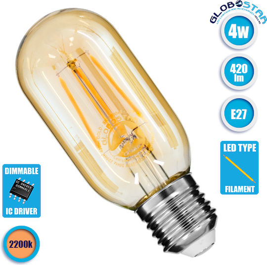 GloboStar Edison Retro Λάμπα LED 4W 110mm για Ντουί E27 και Σχήμα T45 Θερμό Λευκό 420lm Dimmable
