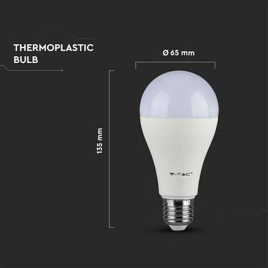 V-TAC VT-217 Λάμπα LED 17W 134mm για Ντουί E27 και Σχήμα A65 Θερμό Λευκό 1521lm