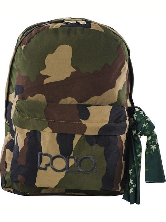 Polo Original Double Scarf Σχολική Τσάντα Πλάτης Γυμνασίου - Λυκείου Military Camo με Θήκη για Παγούρι 27lt 2020