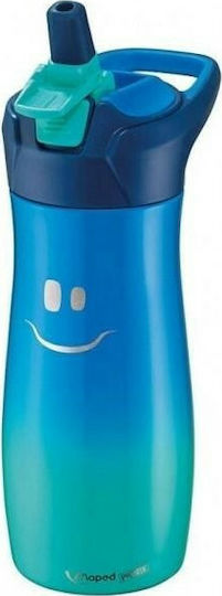 Maped Kinderflasche Rostfreier Stahl mit Strohhalm Blau 430ml