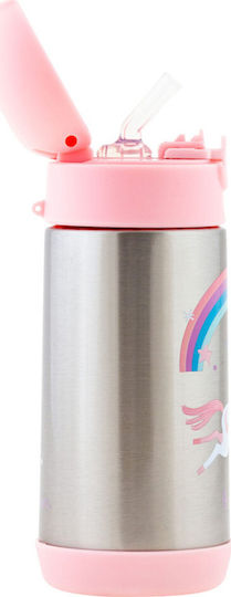 Stephen Joseph Kids Water Bottle Thermos Unicorn Stainless Steel with Straw Non Spill Pink 325ml