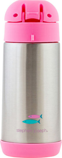 Stephen Joseph Kids Water Bottle Thermos Stainless Steel with Straw Non Spill Pink 325ml