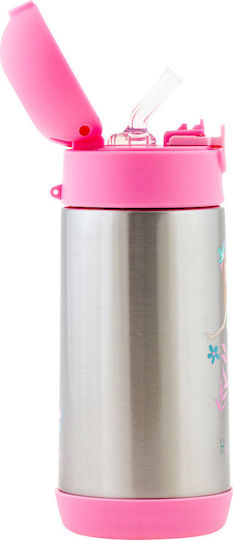 Stephen Joseph Kids Water Bottle Thermos Stainless Steel with Straw Non Spill Pink 325ml