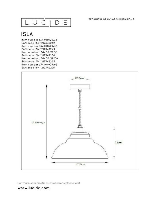 Lucide Lightning Pendant Light Gray Bell with Socket E27 29x29x22cm