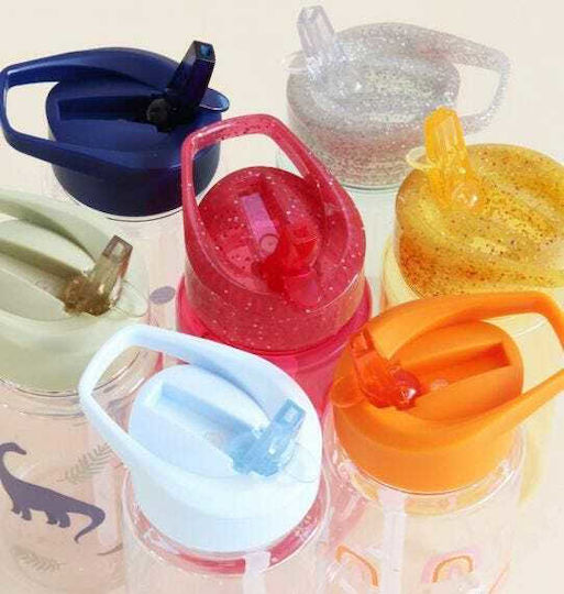 A Little Lovely Company Kinderflasche Kunststoff mit Strohhalm Transparent 450ml