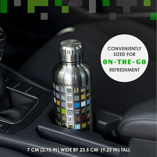 Paladone Minecraft Kids Water Bottle Minecraft Aluminium with Screw Cap Non Spill Silver 500ml