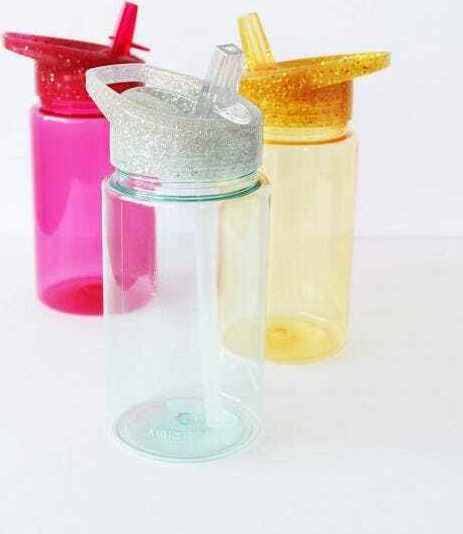 A Little Lovely Company Glitter Pink Kinderflasche Kunststoff mit Strohhalm Rosa 450ml