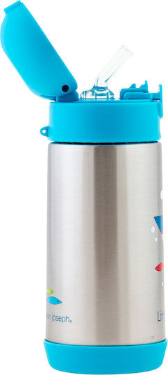 Stephen Joseph Kids Water Bottle Thermos Stainless Steel with Straw Non Spill Light Blue 325ml