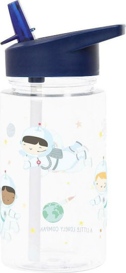 A Little Lovely Company Kids Water Bottle Plastic with Straw Blue 450ml