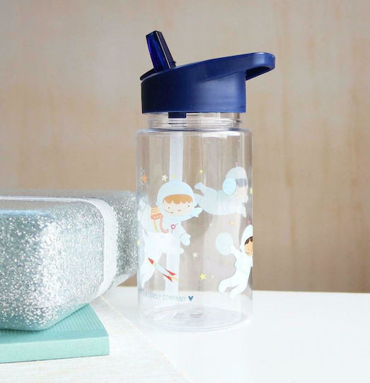 A Little Lovely Company Kids Water Bottle Plastic with Straw Blue 450ml