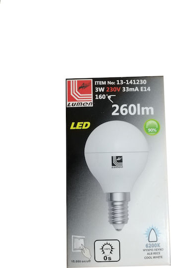 Adeleq LED Bulb 3W 77mm for Socket E14 and Shape G45 Cool White 260lm