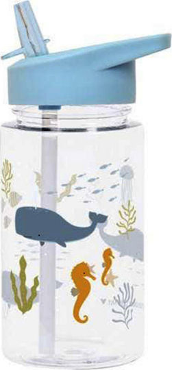 A Little Lovely Company Kinderflasche Kunststoff mit Strohhalm Hellblau 450ml