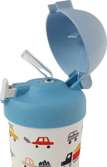 Chic Mic Biocolo Plant Kids Bamboo Water Bottle with Straw Blue 400ml