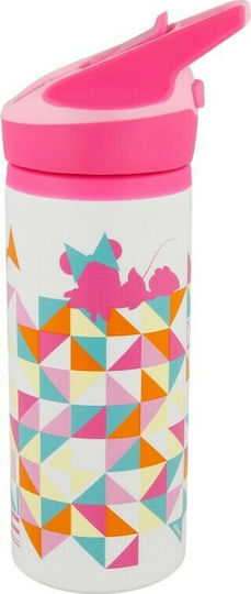 Stor Plastic Kids Water Bottle Minnie with Straw Pink 710ml