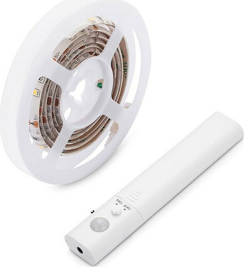 Cubalux Ταινία LED Μπαταρίας Φυσικό Λευκό Φως 1m Τύπου SMD2835 με Αισθητήρα Κίνησης & Τροφοδοτικό