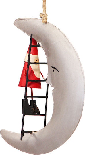 Santa Claus on the Moon Hanging Santa Claus Ornament Metallic White 6x7cm