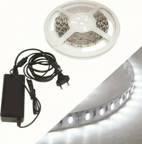 Lucas Ταινία LED 12V Ψυχρό Λευκό Φως 5m Τύπου SMD5050 με Τροφοδοτικό