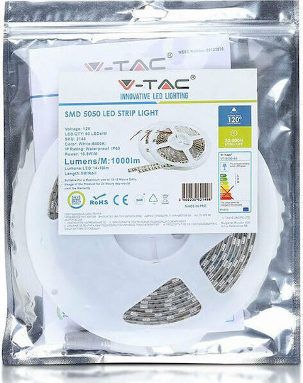 V-TAC Rezistent la apă Bandă LED 24V Alb Cald Lumină 5m Tip SMD5050