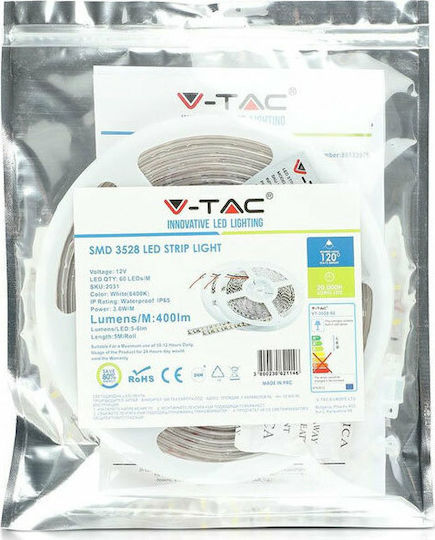 V-TAC Водоустойчива LED Лента 12V Червено Светлина 5м Тип SMD3528