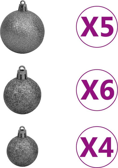 Hängendes Ornament Mix Schmuckstücke Kunststoff Silber mit Glitzer Set 61Stück
