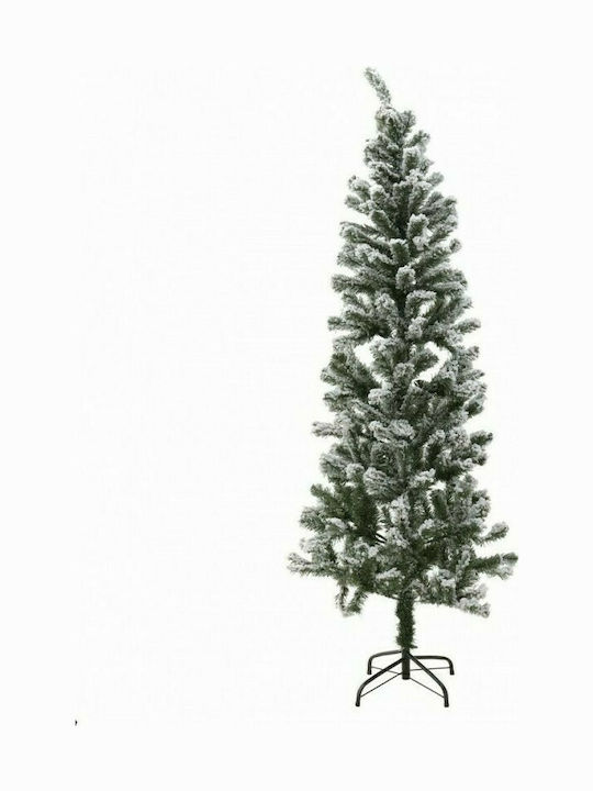 Χιονισμένο Snowy Christmas Slim Green Tree with Metallic Base H210cm