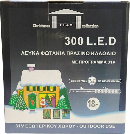 300 Lichterketten LED 18m. Kaltes Weiß in Zeichenfolge 1Stück