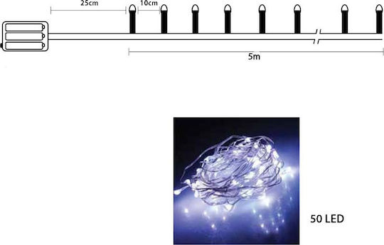 50 Светлини LED 5m. Хладен бял На батерия тип Лента 1бр